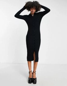 Купить черные женские платья-шифт EDITED: Edited button front midi dress in black