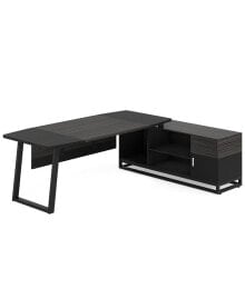 Tribesigns l Shaped Computer Desk with Cabinet, Large Executive Office Desk with Storage Shelves, 67” Modern Business Furniture Set Workstation for Home Office