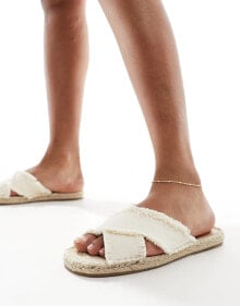 Купить женская обувь South Beach: South Beach linen cross over espadrille mule sandals in cream