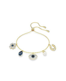 Clover, Evil Eye and Horseshoe, Blue, Gold-Tone Plated Symbolica Bracelet купить онлайн