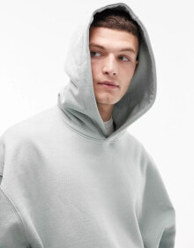 Topman – Hochwertiger, schwerer Kapuzenpullover in Salbeigrün mit Oversize-Passform