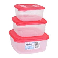 TONTARELLI Set of 3 Coral Square Lunch Boxes