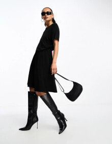 & Other Stories mini dress with drape detail in black купить в аутлете