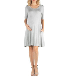 24seven Comfort Apparel soft Flare T-Shirt Maternity Dress with Pocket Detail