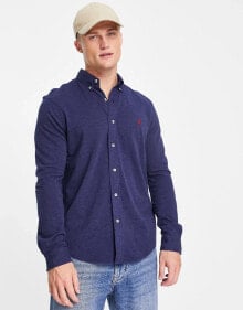 Купить мужские рубашки Polo Ralph Lauren: Polo Ralph Lauren icon logo button down pique shirt in navy marl