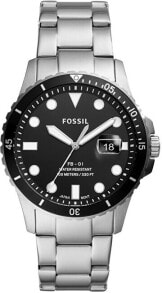 Часы мужские наручные Fossil FB-01 FS5652 серебряный классический браслет, черный циферблат