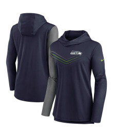 Nike women's College Navy and Heathered Charcoal Seattle Seahawks Chevron Hoodie Performance Long Sleeve T-shirt