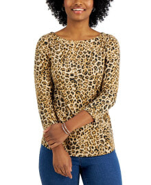 Женские блузки и кофточки leopard Print 3/4-Sleeve Top, Created for Macy's