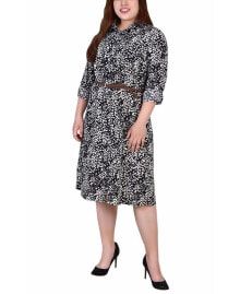 NY Collection plus Size 3/4 Roll Tab Sleeve Shirt Dress