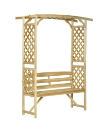Outsunny patio Garden Bench Arbor Arch with Pergola and 2 Trellises, 3 Seat Natural Wooden Outdoor Bench for Grape Vines & Climbing Plants, Backyard Decor, Natural