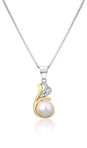 Ювелирные колье silver bicolor necklace with real pearl and zircons JL0786 (chain, pendant)
