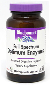 Пищеварительные ферменты Bluebonnet Full Spectrum Optimum Enzymes Комплекс ферментов для здоровья пищеварительной системы 180  вегетарианских капсул