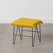 Pouffe Synthetic Fabric Metal Yellow 40 x 40 x 35 cm