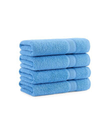 Aston and Arden aegean Eco-Friendly Recycled Turkish Hand Towels (4 Pack), 18x30, 600 GSM, Solid Color with Weft Woven Stripe Dobby, 50% Recycled, 50% Long-Staple Ring Spun Cotton Blend, Low-Twist, Plush, Ultra Soft