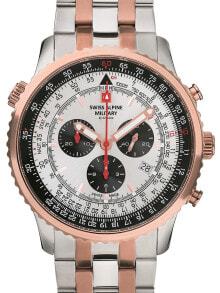 Мужские наручные часы с серебряным браслетом Swiss Alpine Military 7078.9152 chrono mens 45mm 10ATM