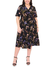 MSK plus Size Floral-Print Wrap Midi Dress