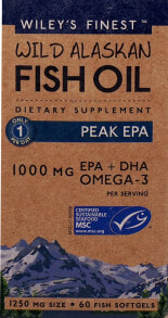 Рыбий жир и Омега 3, 6, 9 Wiley's Finest, рыбий жир диких аляскинских рыб, максимальное содержание ЭПК, 1000 мг, 60 рыбных капсул
