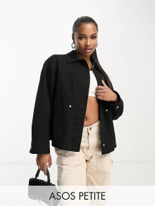 Женские пальто aSOS DESIGN Petite lightweight cotton pocket shacket in black