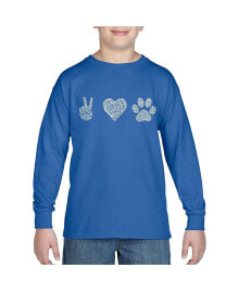 LA Pop Art big Boy's Word Art Long Sleeve T-shirt - Peace Love Dogs