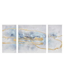 Madison Park blue Cosmo Canvas Set Hand Embellished Textured Glitter and Gold Foil 3-Pc Set