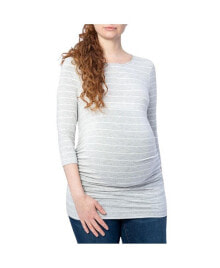 Женские блузки и кофточки 3/4 Sleeve Grey and White Stripe Maternity Top