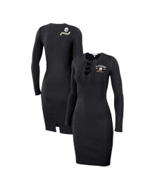 WEAR by Erin Andrews women's Black Pittsburgh Steelers Lace Up Long Sleeve Dress
