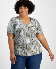 I.N.C. International Concepts plus Size Printed V-Neck Top, Created for Macy's