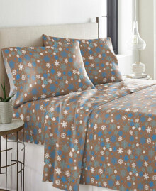 Pointehaven cocoa Snowflakes Heavy Weight Cotton Flannel Sheet Set, Twin XL