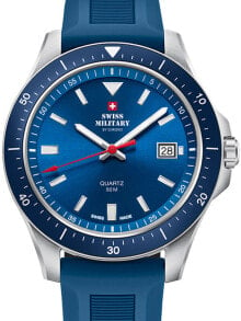 Мужские наручные часы с синим силиконовым ремешком Swiss Military SM34082.08 mens quartz 42 mm 5ATM