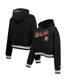 Купить женские блузки и кофточки Pro Standard: Women's Black Florida State Seminoles Script Tail Fleece Cropped Pullover Hoodie