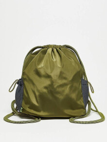 Мужские рюкзаки basic Pleasure Mode drawstring backpack in khaki with black mesh side pockets