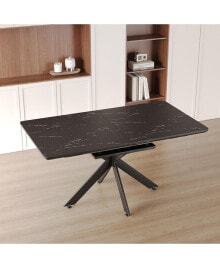 Simplie Fun extendable Black Dining Table: Modern Mid-Century Kitchen Table for 8-10