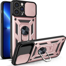 Hurtel Hybrid Armor Camshield etui iPhone 13 Pro Max pancerny pokrowiec z osłoną na aparat różowe