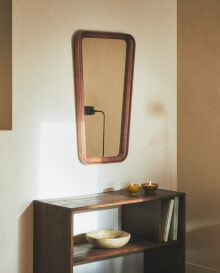 Trapezium wooden wall mirror