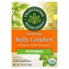 Чай Традитионал Медисиналс, Organic Belly Comfort, перечная мята, без кофеина, 16 чайных пакетиков, 28 г (0,99 унции)