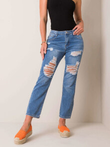 Женские джинсы прямого кроя со средней посадкой укороченные рваные голубые Factory Price