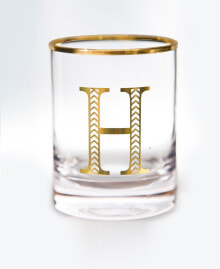 Monogram Rim and Letter H Double Old Fashioned Glasses, Set Of 4
