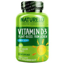 Витамин D nATURELO, Vitamin D3, Plant-Based from Lichen, 62.5 mcg (2,500 IU), 180 Easy Swallow Capsules