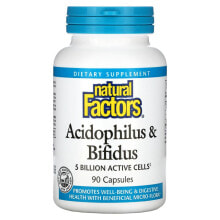 Пребиотики и пробиотики Natural Factors, Acidophilus & Bifidus, двойная сила действия, 10 млрд, 180 капсул