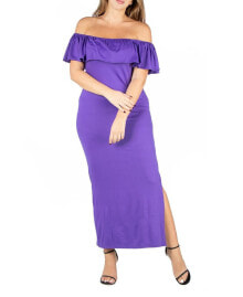 24seven Comfort Apparel plus Size Ruffle Off The Shoulder Maxi Dress