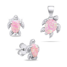 Ювелирные серьги playful silver jewelry set with opals Turtle SET235WP (earrings, pendant)