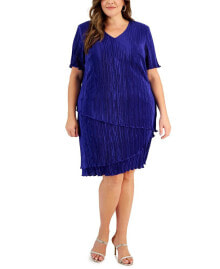 Connected plus Size V-Neck Short-Sleeve Tiered Dress