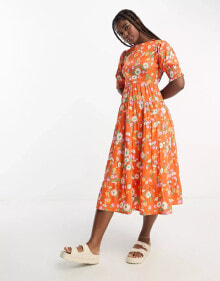 Купить женские платья Influence: Influence tiered midi dress in orange floral print