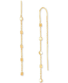 Polished Cube & Beaded Chain Long Threader Earrings in 10k Gold купить в интернет-магазине