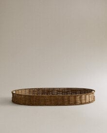 Oval rattan tray with handles