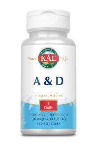 Витамин А kal A and D  Комплекс витаминов А - 10000 и Д3 - 400 МЕ  100 гелевых капсул