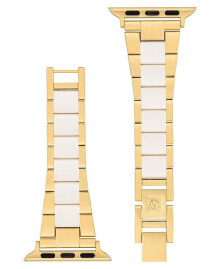 Anne Klein women's Gold-Tone and White Tide Plastic Bracelet Compatible with 42/44/45/Ultra/Ultra 2 Apple Watch