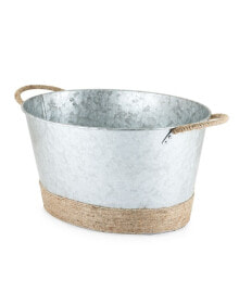 Twine seaside Jute Rope Wrapped Galvanized Tub