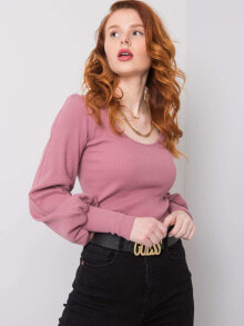 Женские блузки и кофточки Женская блузка с объемным длинным рукавом и круглым вырезом розовая Factory Price