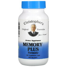Растительные экстракты и настойки christopher's Original Formulas, Memory Plus Formula, 400 mg, 100 Vegetarian Caps